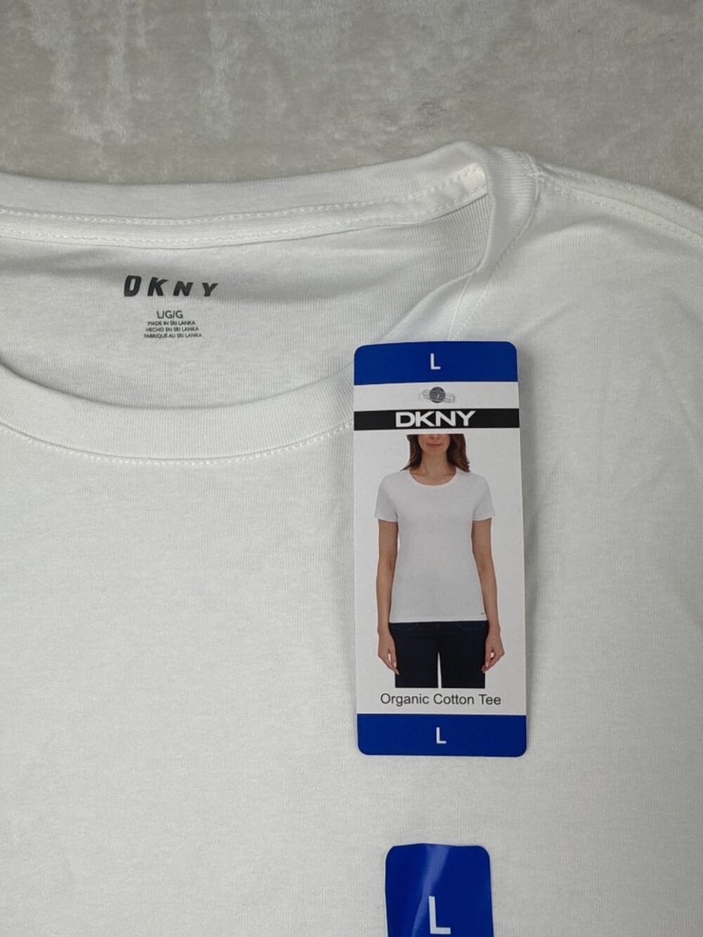 DKNY Womens Organic Cotton White Crewneck T-Shirt Size L - Picture 2 of 6
